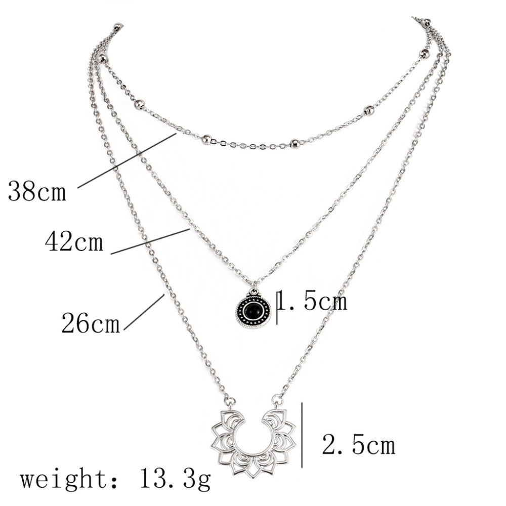 3 Layer Antique Layered Necklace Silver Color - Picture 2 of 8